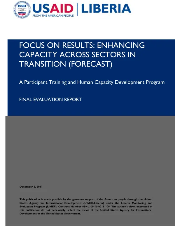 Focus on results : enhancing capacity across sectors in transition (FORECAST) : a participant training and human capacity development program : final evaluation report