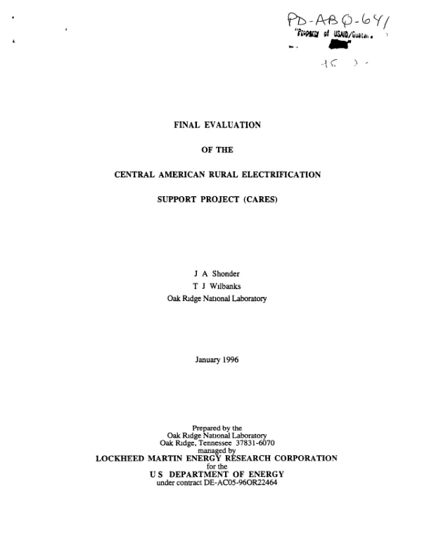 Final evaluation of the Central American rural electrification support project (CARES)