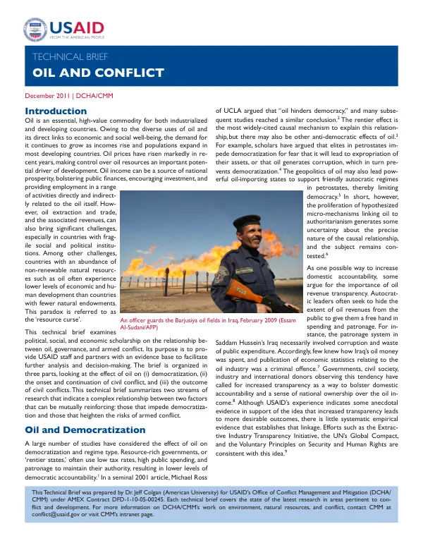 Technical brief : oil and conflict