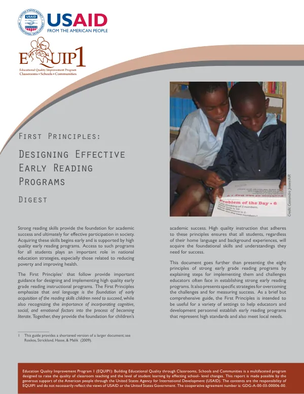 First principles : designing effective early reading programs : digest