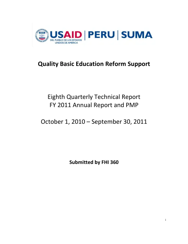 Quality basic education reform support : eighth quarterly technical report, FY 2011 annual report and PMP, October 1, 2010-September 30, 2011