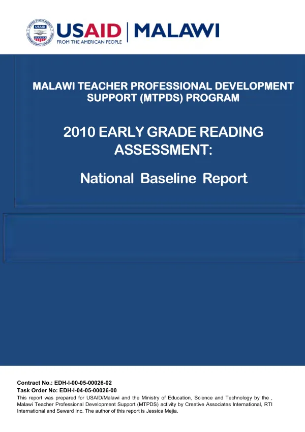 Malawi 2010 early grade reading assessment : national baseline report