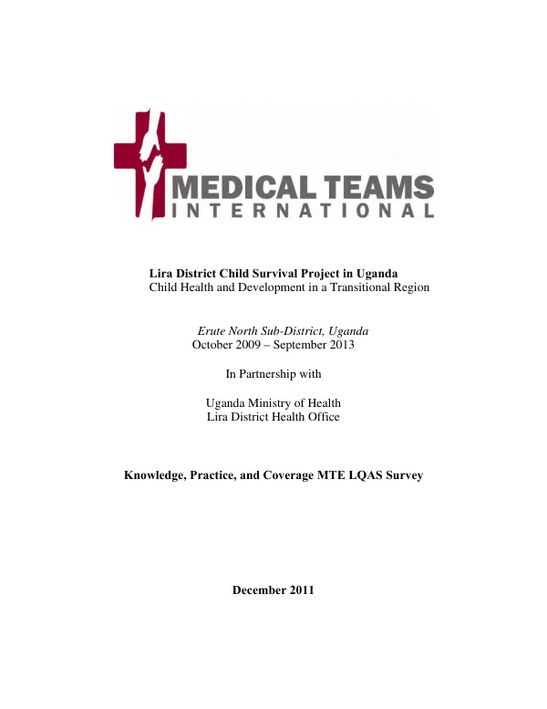 Lira District child survival project in Uganda : knowledge, practice, and coverage MTE LQAS survey