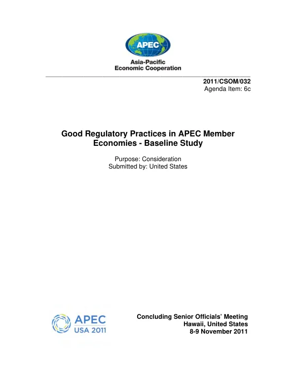 Good regulatory practices in APEC member economies : baseline study