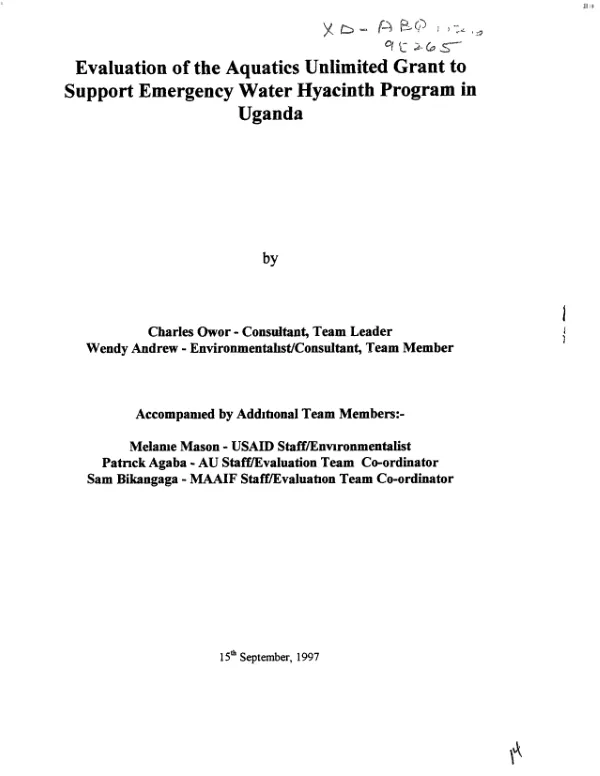 Evaluation of the Aquatics Unlimited grant to support emergency water hyacinth program in Uganda