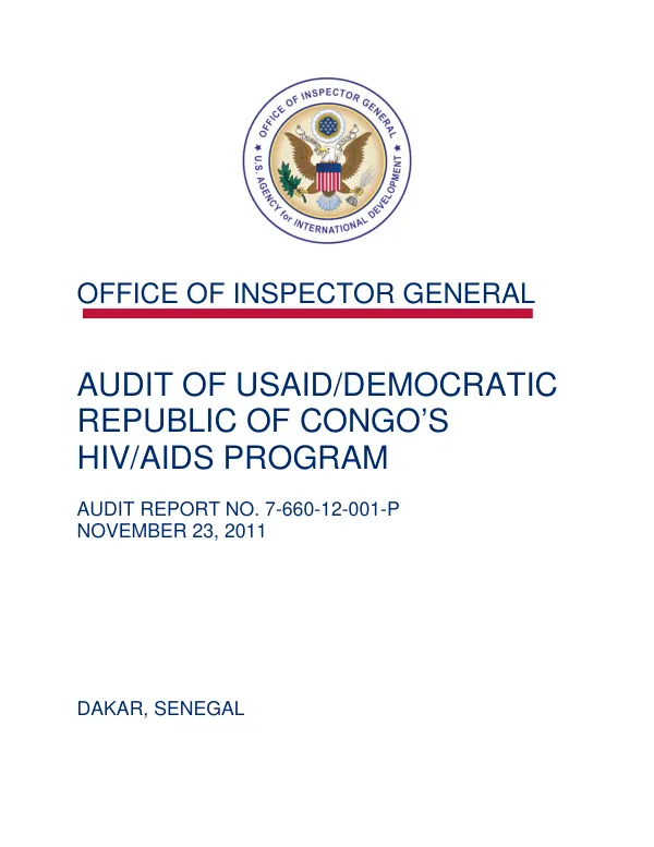 Audit of USAID/Democratic Republic Of Congo"s HIV/AIDS program