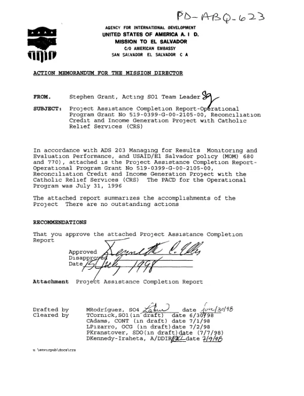 Project assistance completion report : operational program grant no. 519-0399-G-00-2105-00 -- reconciliation credit and income generation project with the Catholic Relief Services (CRS)