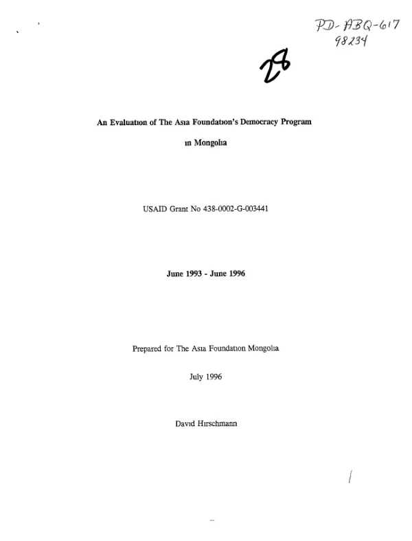 Evaluation of The Asia Foundation's democracy program in Mongolia