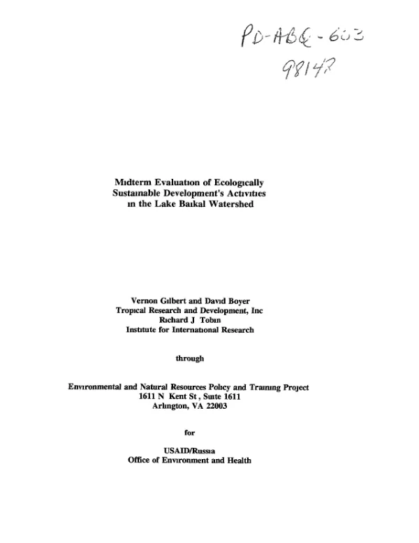 Midterm evaluation of ecologically sustainable development's activities in the Lake Baikal watershed