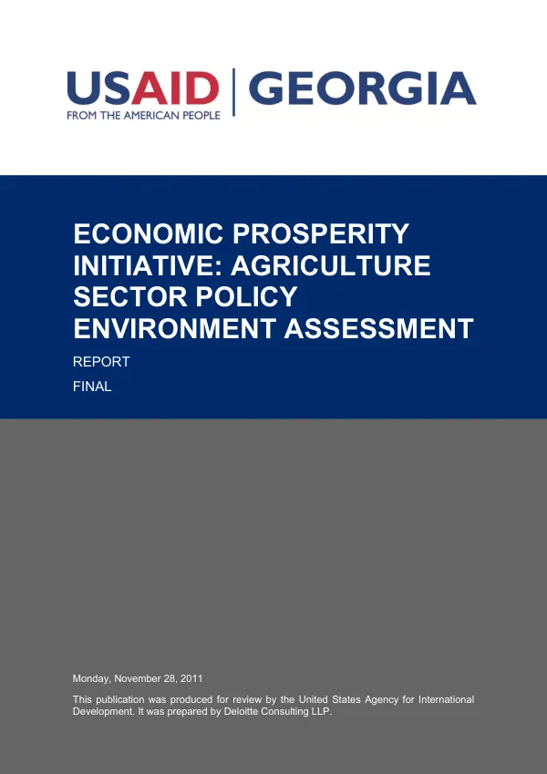 Economic prosperity initiative : agriculture sector policy environment assessment - report