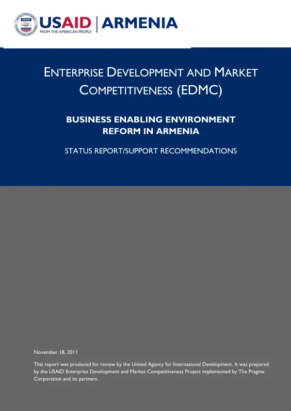 Business rnabling environment reform in Armenia : status report/support recommendations