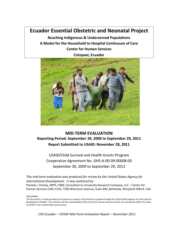 Ecuador essential obstetric and neonatal project : mid-term evaluation