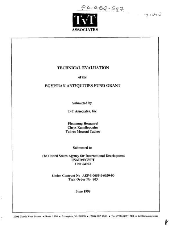 Technical evaluation of the Egyptian antiquities fund grant