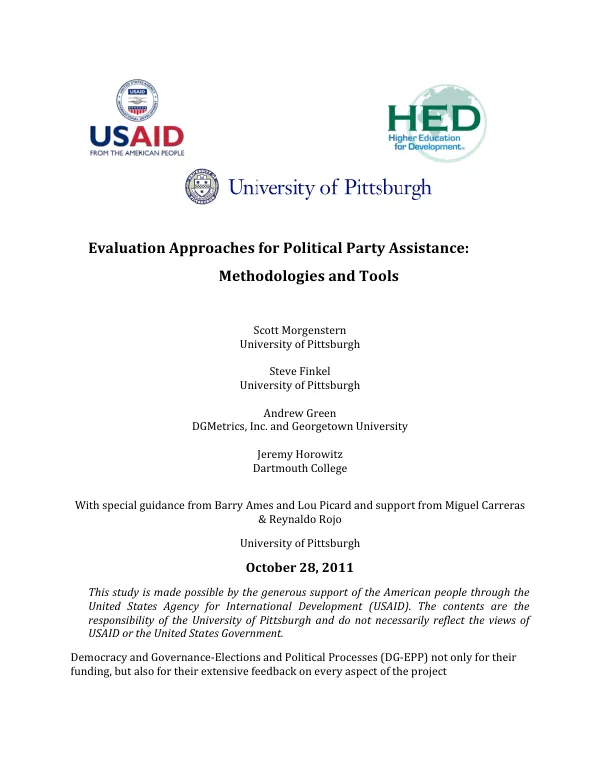 Evaluation approaches for political party assistance : methodologies and tools