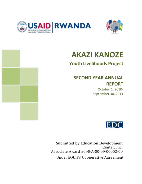 Akazi kanoze youth livelihoods project : second year annual report, October 1, 2010-September 30, 2011