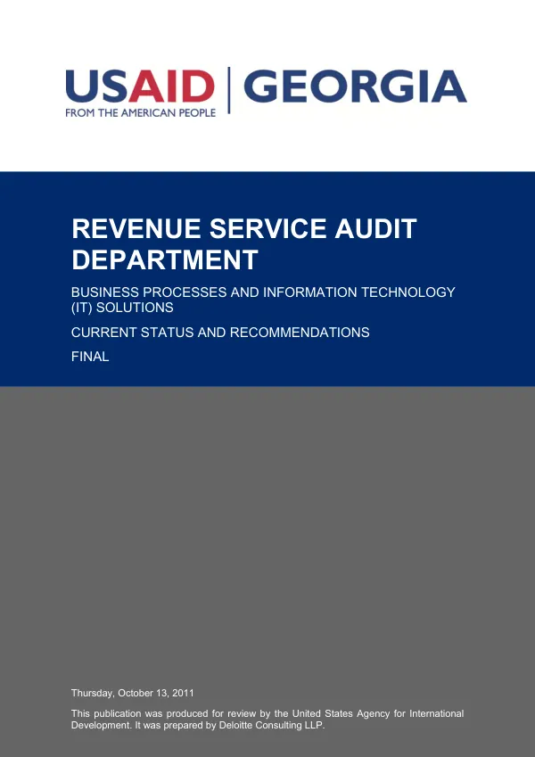 Revenue Service Audit Department : business processes and information technology (IT) solutions : current status and recommendations
