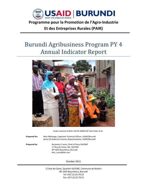 Burundi agribusiness program PY 4 : annual indicator report