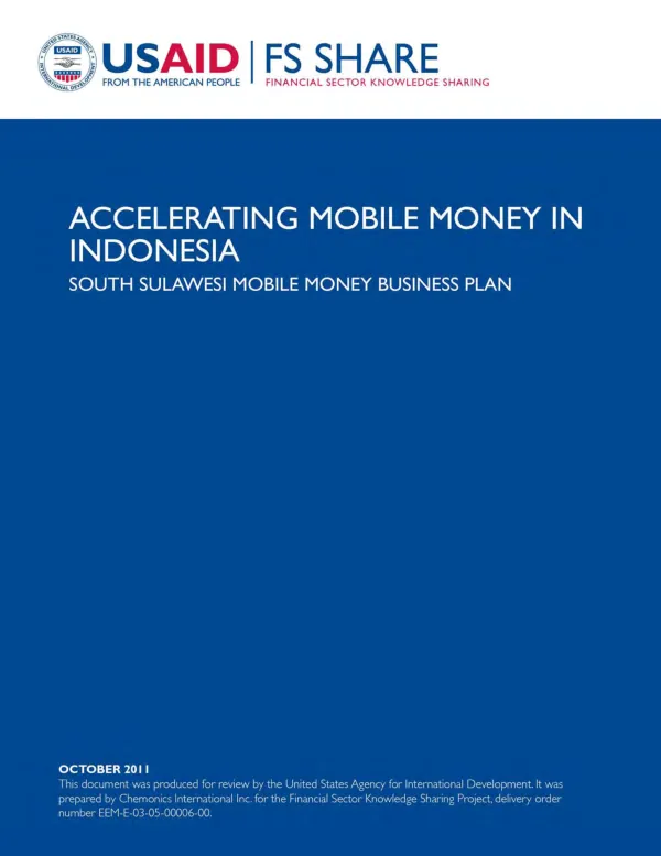 Accelerating mobile money in Indonesia : South Sulawesi mobile money business plan