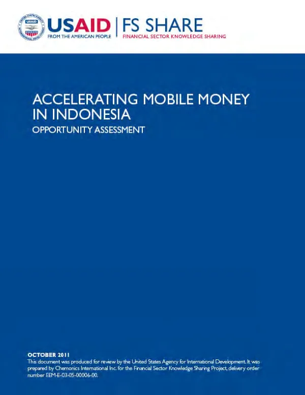 Accelerating mobile money in Indonesia : opportunity assessment