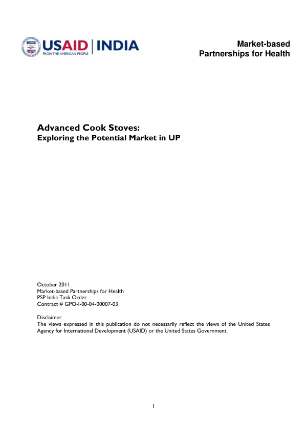 Advanced cook stoves : exploring the potential market in UP