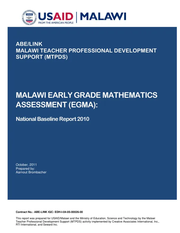 Malawi early grade mathematics assessment (EGMA) : national baseline report 2010