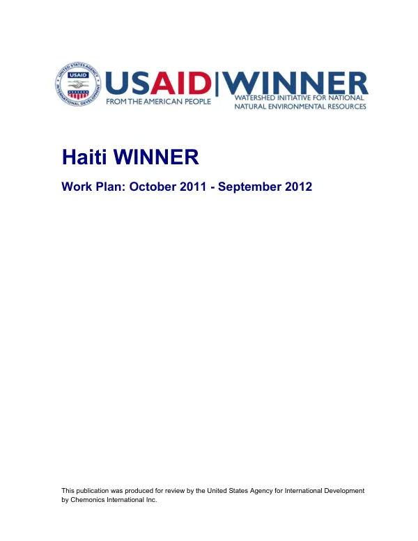 Haiti WINNER : work plan : October 2011-September 2012