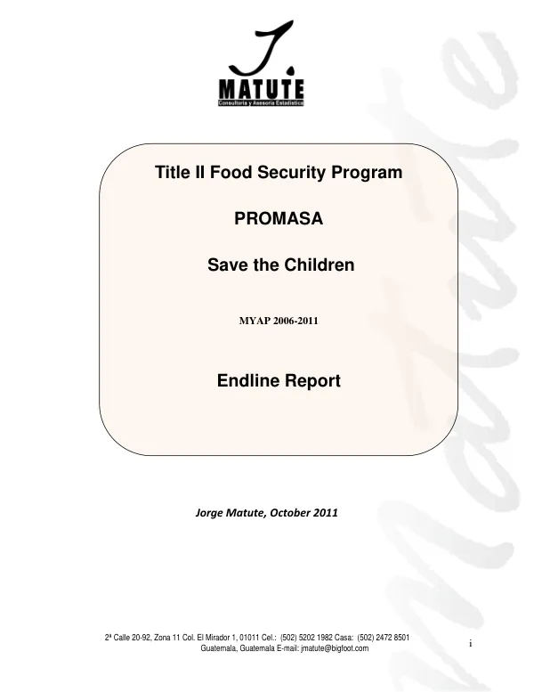 Title II food security program, PROMASA, Save the Children, MYAP 2006-2011 : endline report