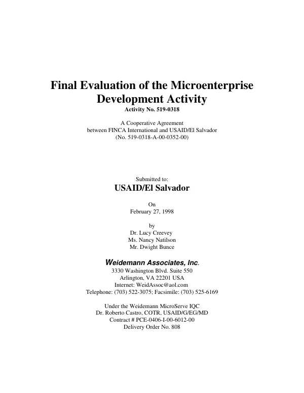 Final evaluation of the microenterprise development activity : activity no. 519-0318
