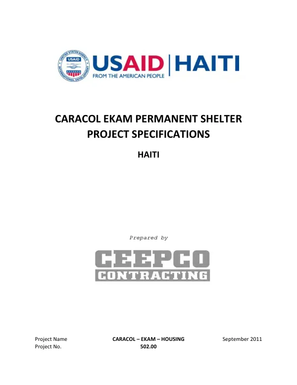 Caracol EKAM permanent shelter project specifications