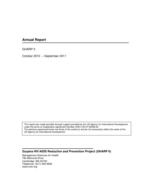 Annual report : Guyana HIV/AIDS reduction and prevention project (GHARP II) -- reporting period : October 2010-September 2011