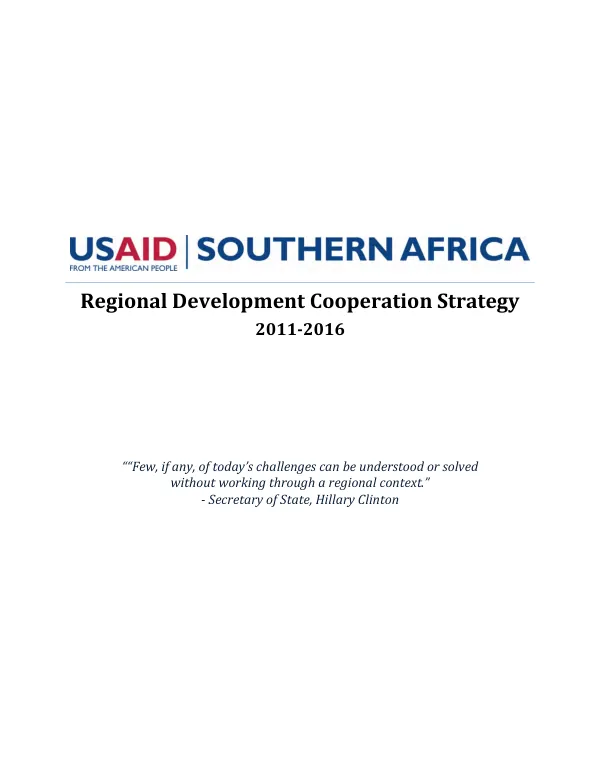USAID Southern Africa regional development cooperation strategy 2011-2016