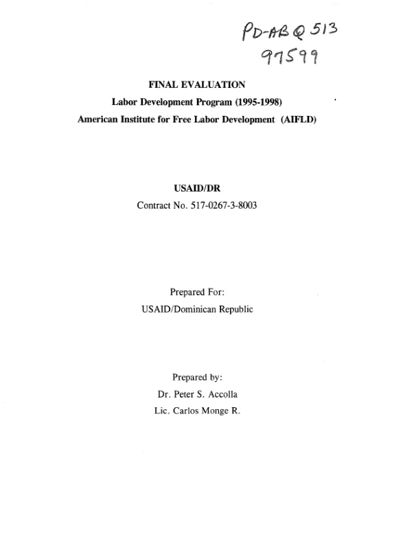 Final evaluation : labor development program (1995-1998) : American Institute for Free Labor Development (AIFLD)