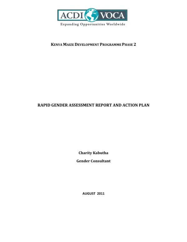Kenya maize development programme phase 2 : rapid gender assessment report and action plan