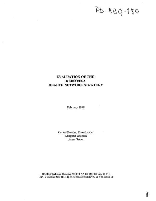 Evaluation of the REDSO/ESA health network strategy