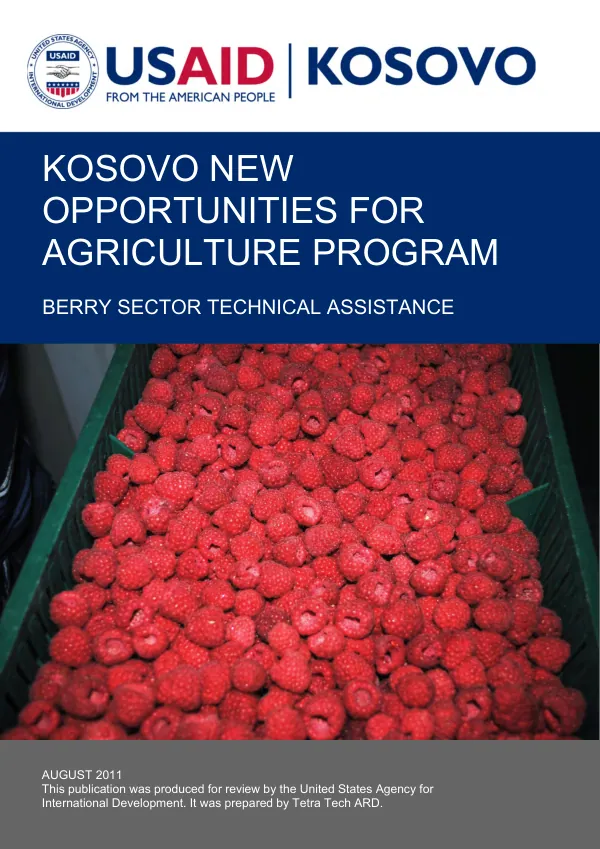 Kosovo new opportunities for agriculture program : berry sector technical assistance