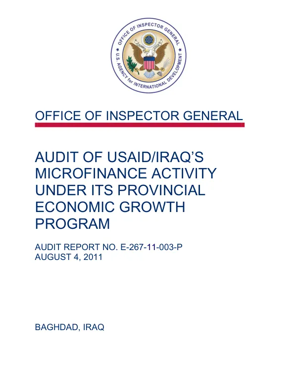 Audit of USAID/Iraq"s microfinance activity under its provincial economic growth program