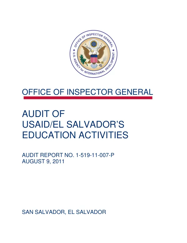 Audit of USAID/El Salvador"s education activities