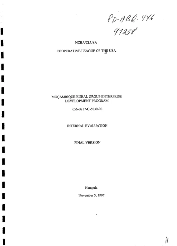 Mocambique rural group enterprise development program : 656-0217-G-5030-00 [i.e. 656-0217-G-00-5030-00] -- internal evaluation : final version