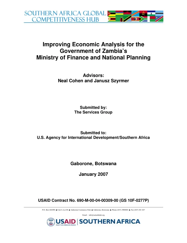 Improving economic analysis for the Government of Zambia"s Ministry of Finance and National Planning
