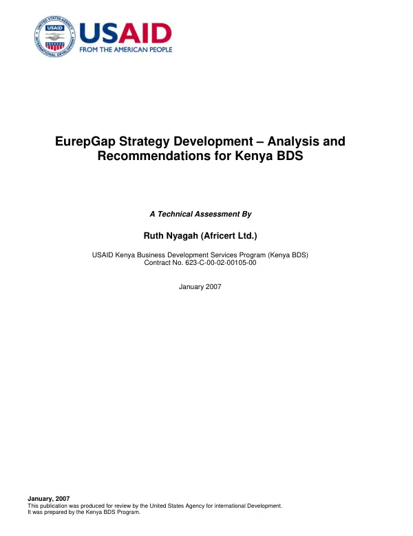 EurepGap strategy development - analysis and recommendations for Kenya BDS