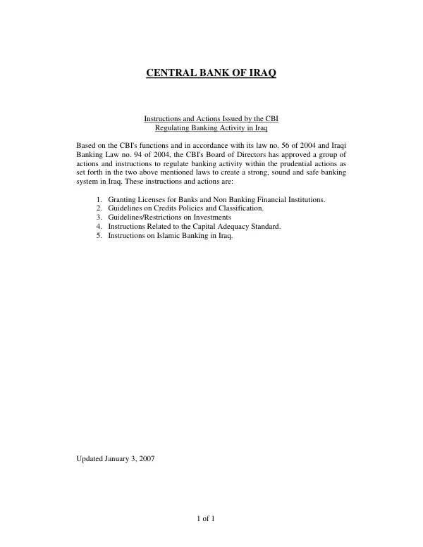 Central Bank of Iraq : rules and regulations