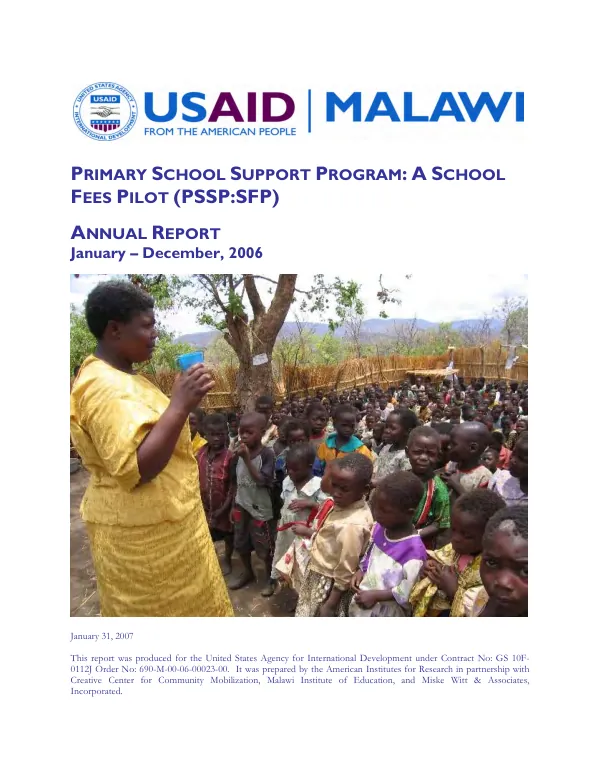 Primary school support program : a school fee pilot (PSSP:SFP) -- annual report, January-December 2006