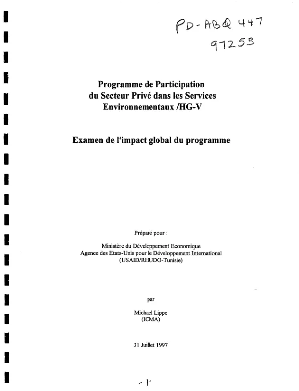 Programme de participation du secteur prive dans les services environnementaux/HG-V : examen de l'impact global du programme