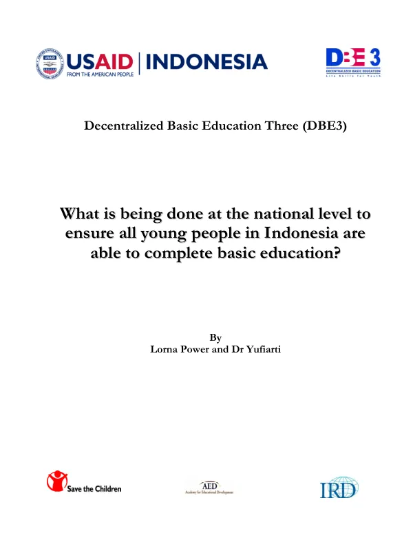 What is being done at the national level to ensure all young people in Indonesia are able to complete basic education?