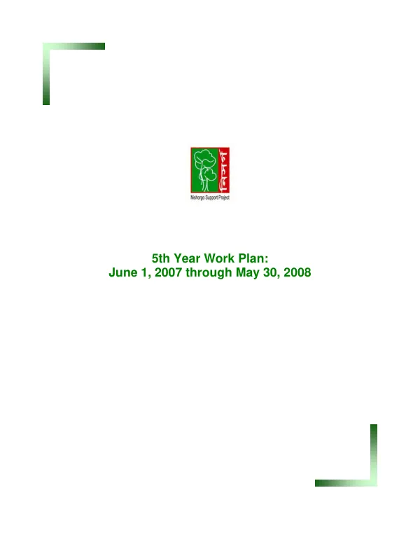Nishorgo support project : 5th year work plan : June 1, 2007 through May 30, 2008