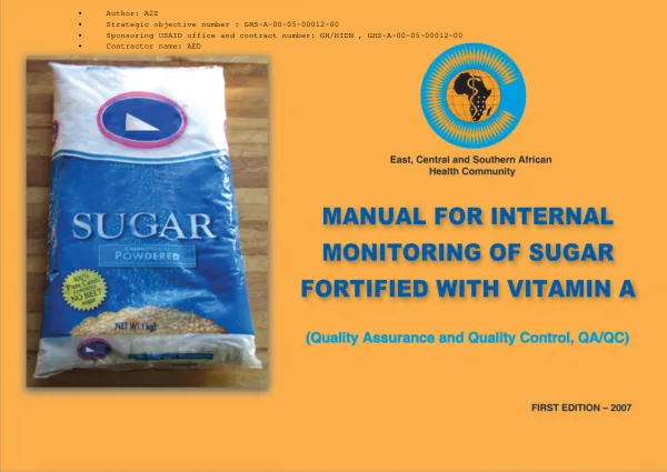Manual for internall monitoring of sugar fortification with vitamin A