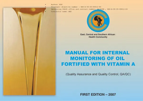 Manual for internal monitoring of oil fortified with vitamin A
