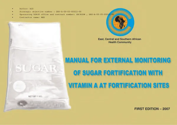 Manual for external monitoring of sugar fortification with vitamin A at fortification sites