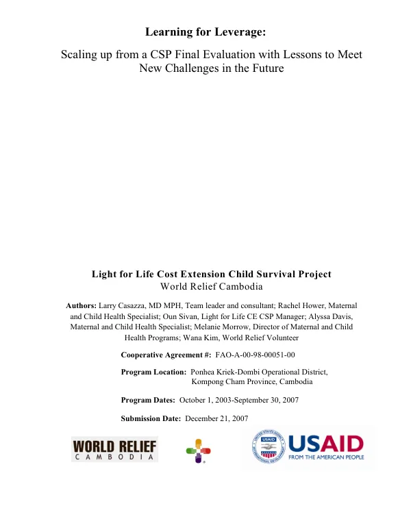 Learning for leverage : scaling up from a CSP final evaluation with lessons to meet new challenges in the future