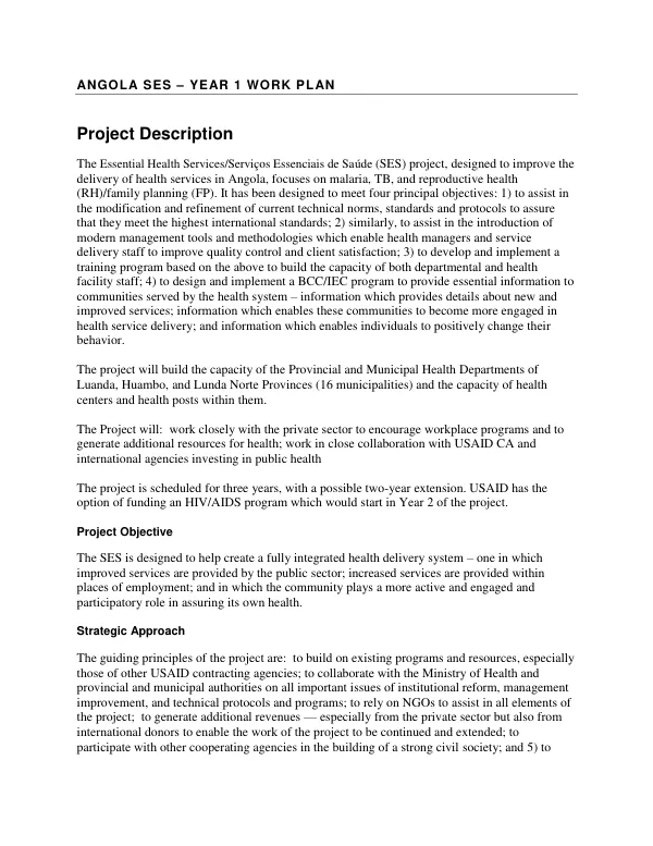 Angola SES : year 1 work plan